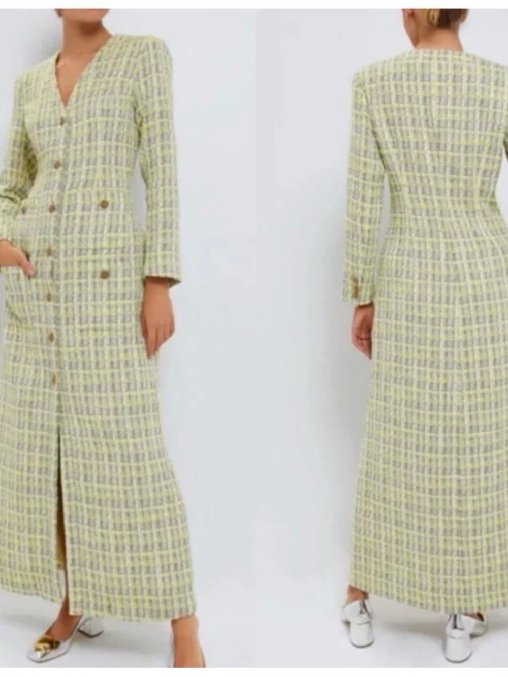 NWT Tuckernuck Long Tweed Maxi Dress in Pale Yellow and Cream